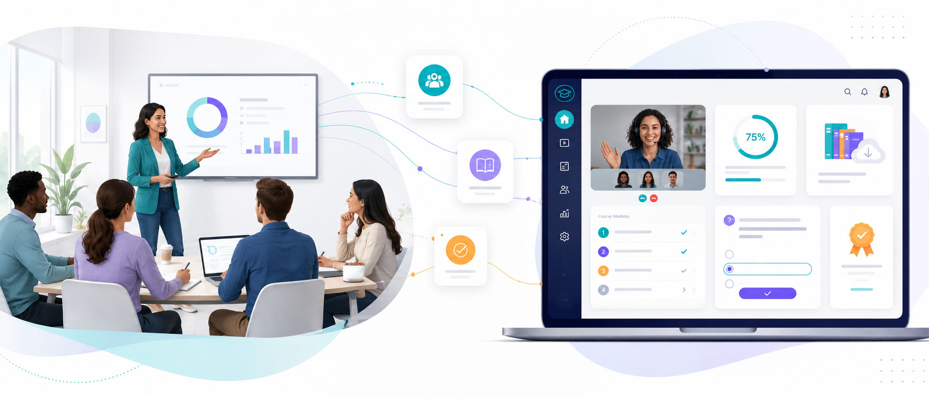 Formateur en train de faire du blended learning