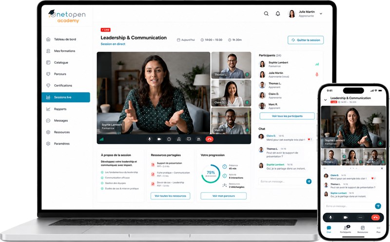 Plateforme e-learning avec classe virtuelle intégrée
